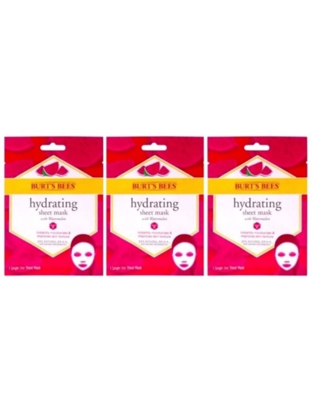 New 3 Burt’s Bee Hydrating Sheet Masks Watermelon